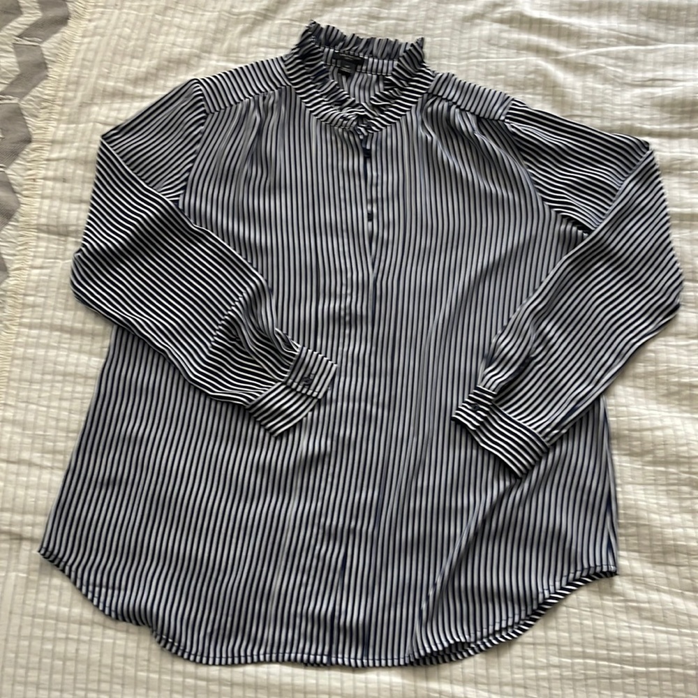 Ruffle neck striped blouse